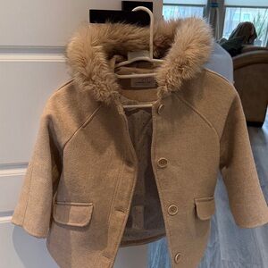 Zara Tan Kids Cape with Faux Fur Trim
